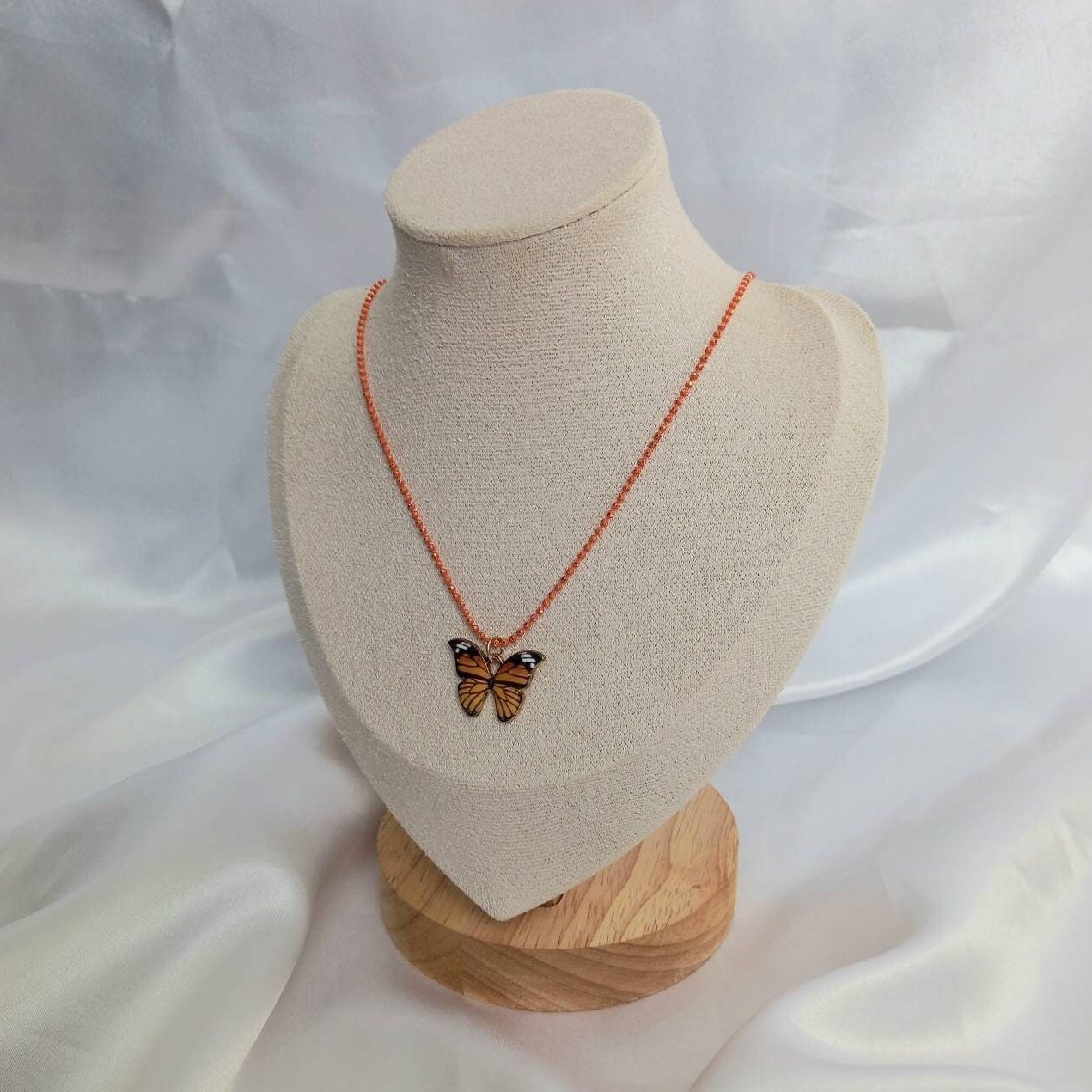 Orange Butterfly Charm Necklace - Orange Chain Necklaces,Orange Butterfly Necklace,Orange Necklaces In The UK,Orange Jewellery In The UK