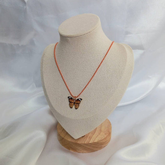 Orange Butterfly Charm Necklace - Orange Chain Necklaces,Orange Butterfly Necklace,Orange Necklaces In The UK,Orange Jewellery In The UK