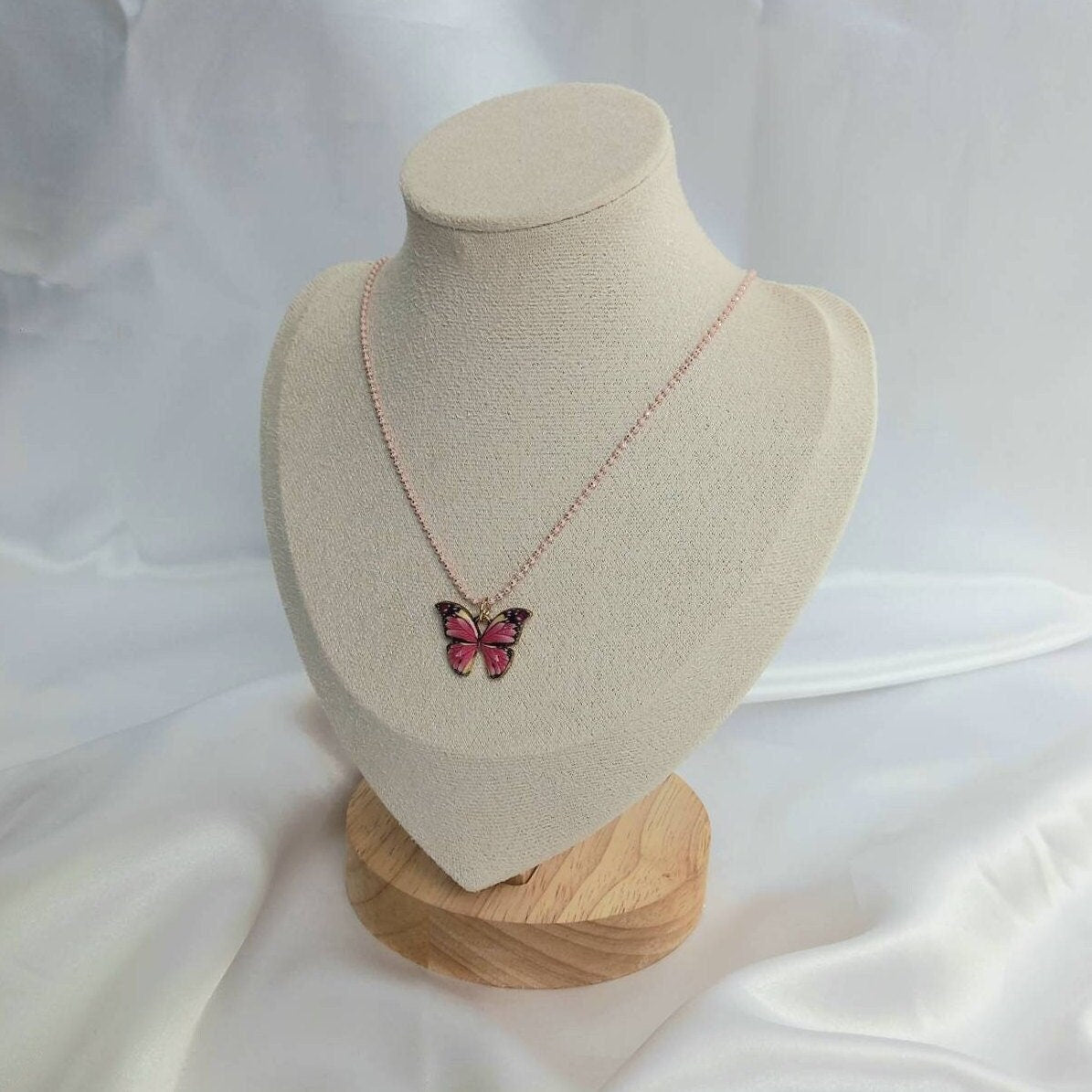 Pink Butterfly Charm Necklace - Chain Necklaces,Pink Butterfly Necklace,Pink Necklaces In The UK,Pink Jewellery In The UK,Pink Butterflies