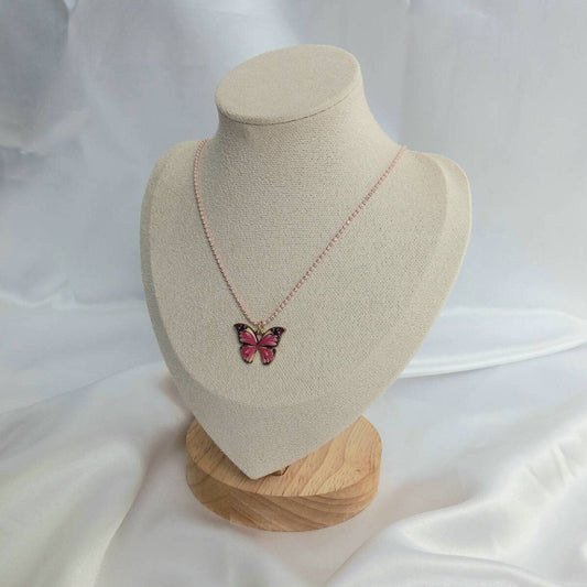 Pink Butterfly Charm Necklace - Chain Necklaces,Pink Butterfly Necklace,Pink Necklaces In The UK,Pink Jewellery In The UK,Pink Butterflies