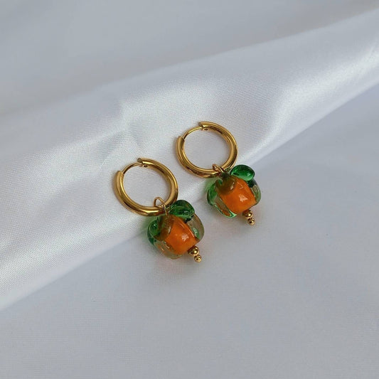 Pumpkin Bead Drop Earrings - Orange Bead Earrings,Orange Bead Jewellery,Beaded Earrings In The UK,Halloween Jewellery Earrings,Pumpkins