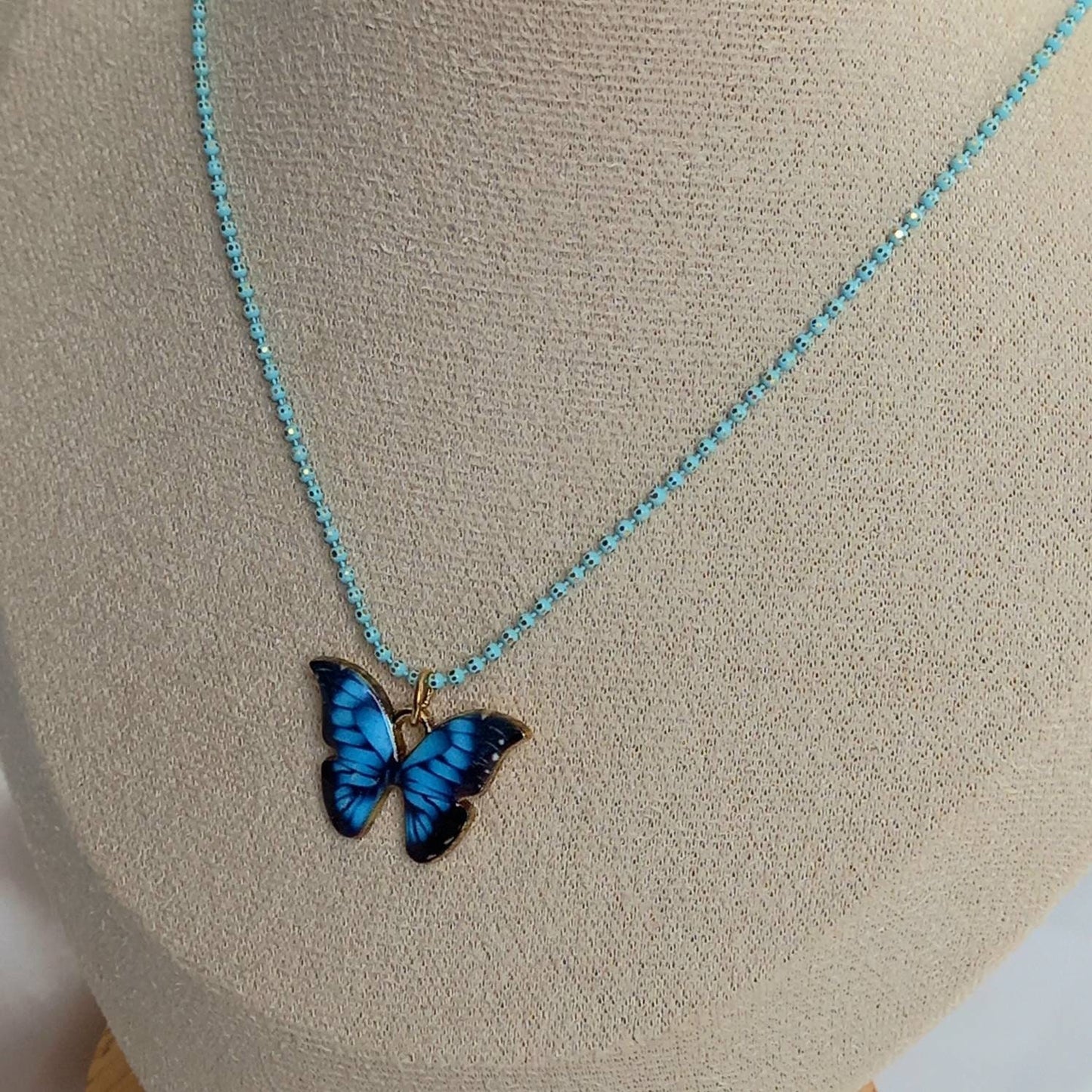 Blue Butterfly Charm Necklace - Chain Necklaces,Blue Butterfly Necklace,Blue Necklaces In The UK,Blue Jewellery In The UK,Blue Butterflies