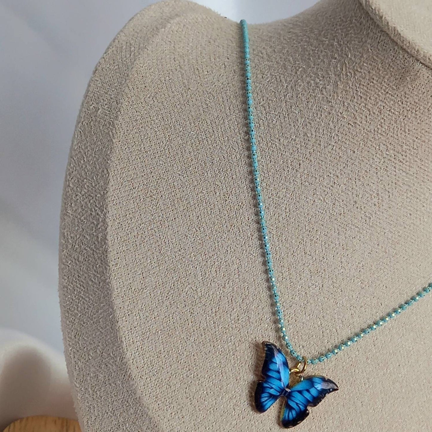 Blue Butterfly Charm Necklace - Chain Necklaces,Blue Butterfly Necklace,Blue Necklaces In The UK,Blue Jewellery In The UK,Blue Butterflies