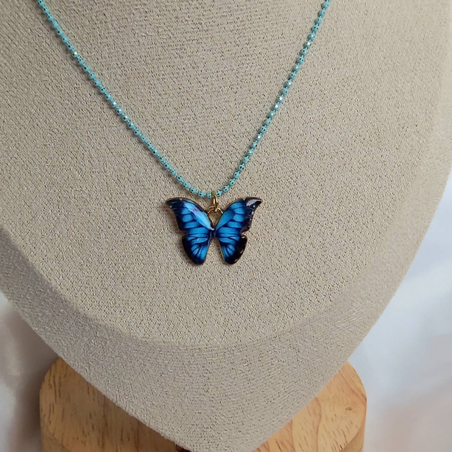 Blue Butterfly Charm Necklace - Chain Necklaces,Blue Butterfly Necklace,Blue Necklaces In The UK,Blue Jewellery In The UK,Blue Butterflies