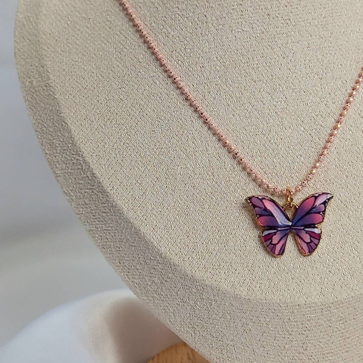 Pink Butterfly Charm Necklace - Chain Necklaces,Pink Butterfly Necklace,Purple Necklaces In The UK,Pink Jewellery In The UK,Pink Butterflies