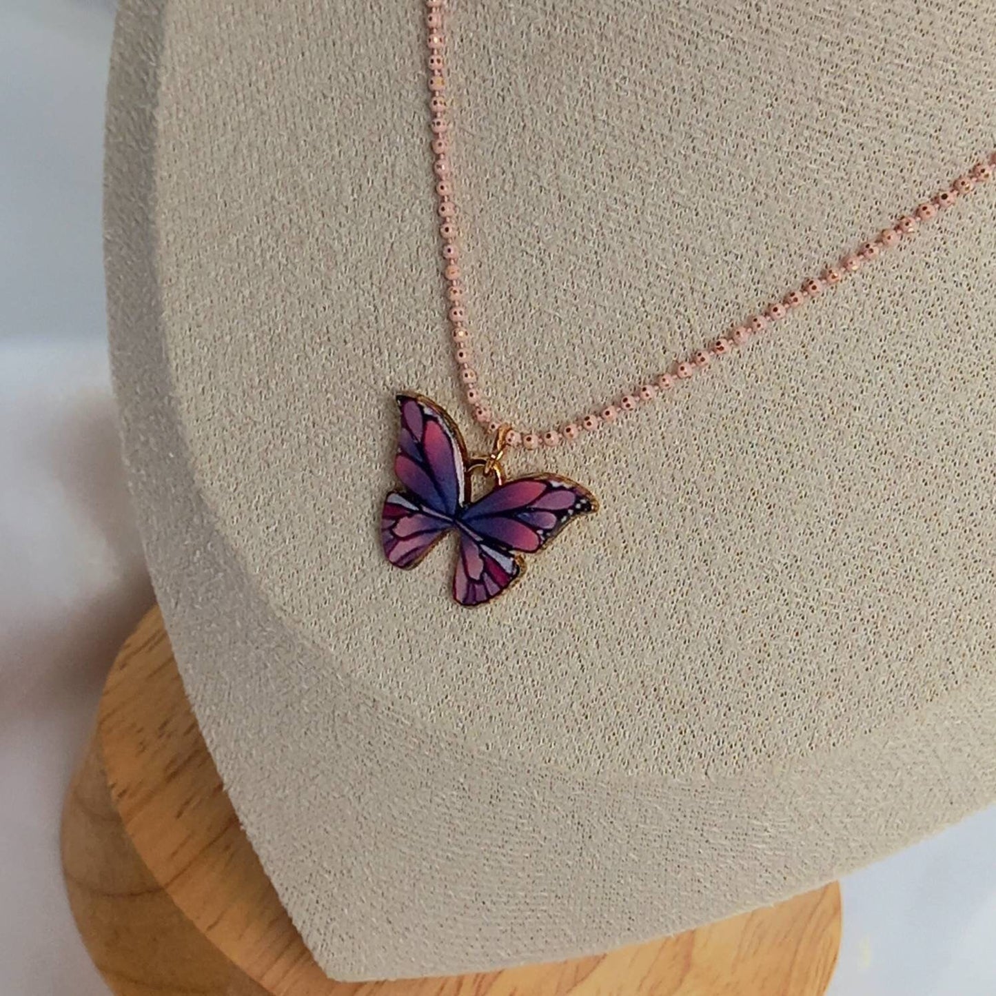 Pink Butterfly Charm Necklace - Chain Necklaces,Pink Butterfly Necklace,Purple Necklaces In The UK,Pink Jewellery In The UK,Pink Butterflies