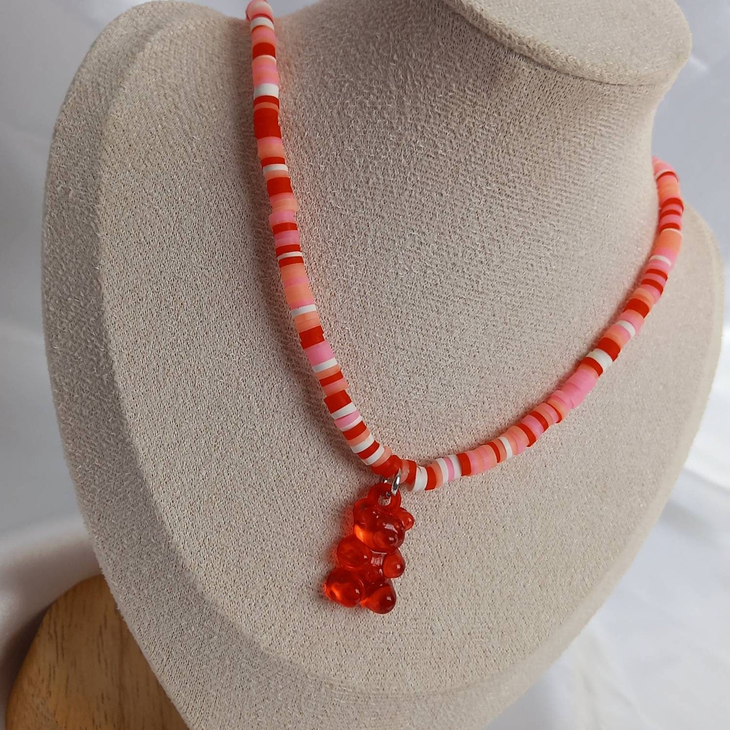 Red Gummy Bear Bead Necklace - Red Necklaces In The UK,Gummy Bear Necklaces,Pink Beaded Necklaces In The UK,Pink Beaded Jewellery In The UK