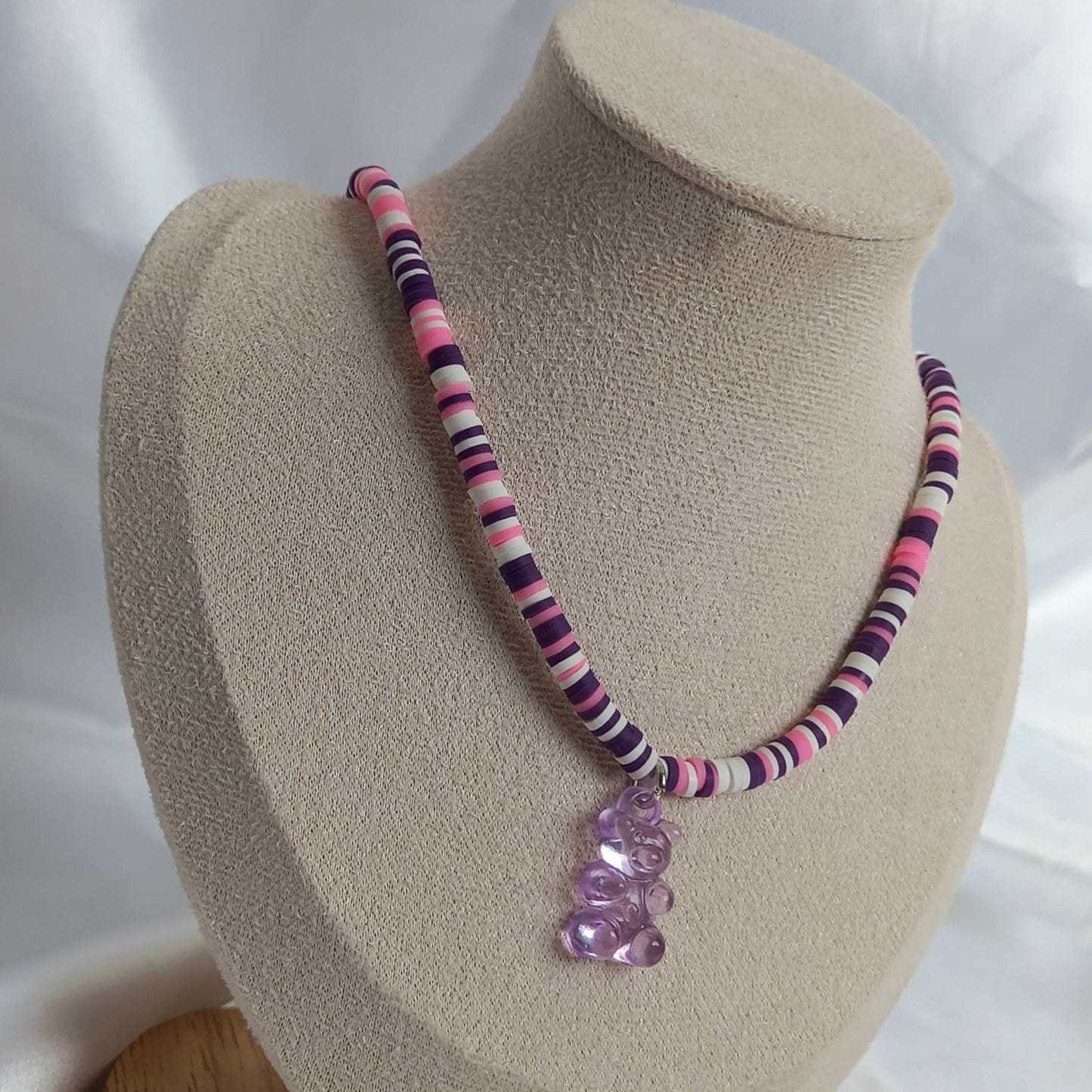 Purple Gummy Bear Bead Necklace - Purple Necklaces In The UK,Gummy Bear Necklaces,Beaded Necklaces In The UK,Pink Beaded Jewellery In The UK