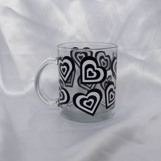 Retro Heart Glass Mug -  Valentines Day Gift In The UK,Black Retro Mug,70's Mug,Gifts For Her In The UK,Black Love Mug,Retro Mug,Funky Mug