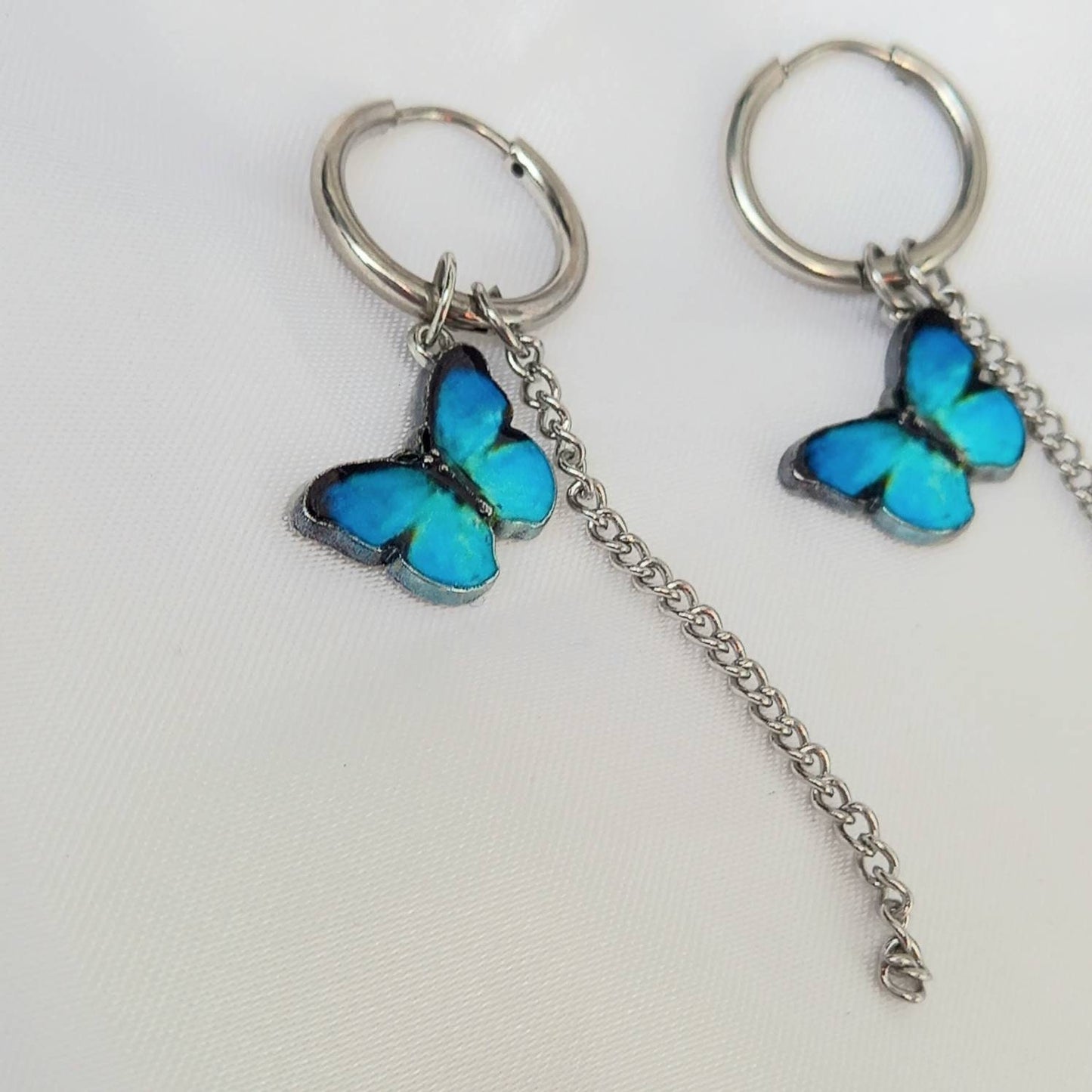 Silver Butterfly Hoop Earrings - Lightweight Hoop Earrings In The UK,Blue Butterfly Earrings,Hoop Earrings,Silver Earrings,Silver Jewellery