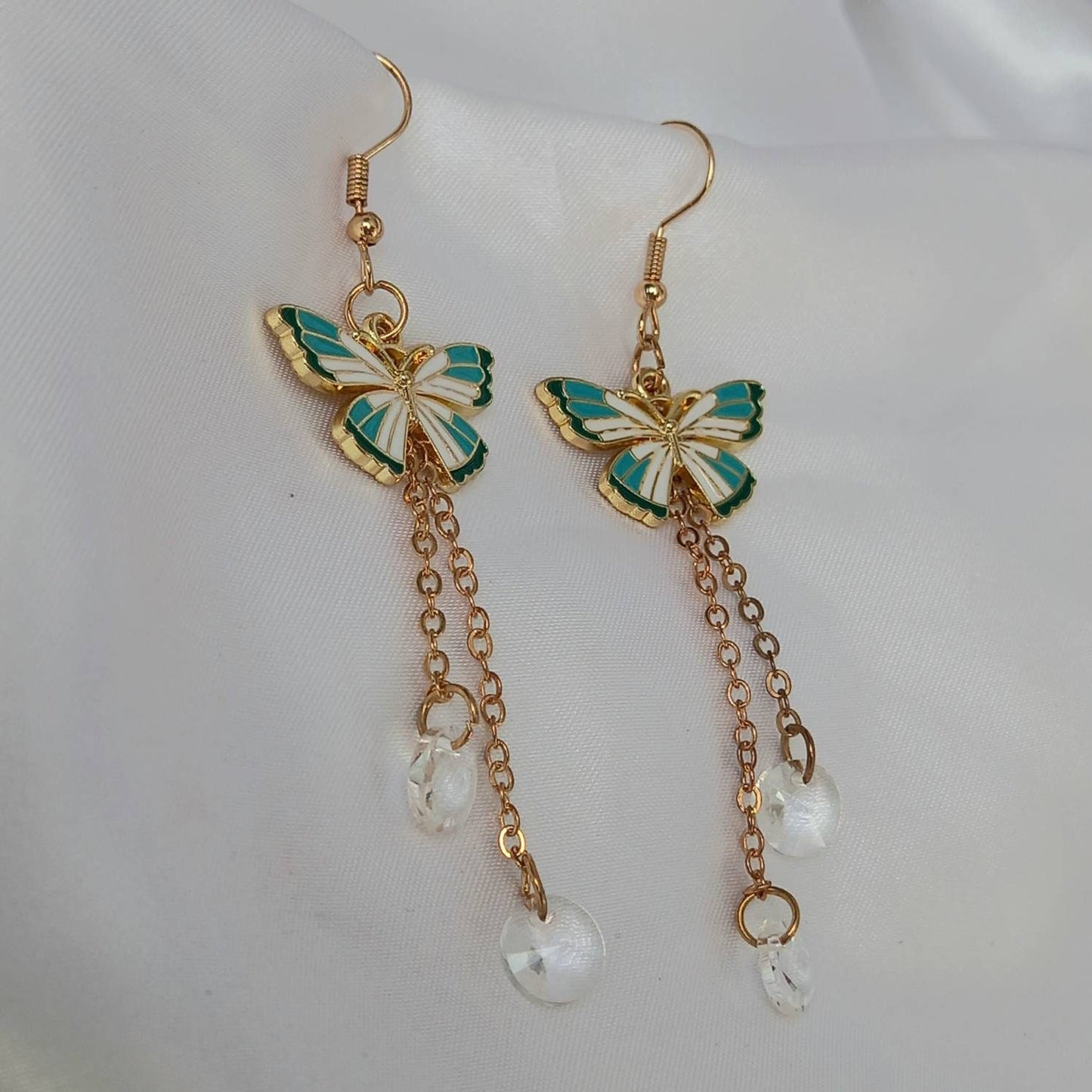 Blue & Gold Butterfly Drop Earrings - Lightweight Drop Earrings, Butterfly Earrings, Cute Earrings,Blue Earrings In The UK,Blue Jewellery