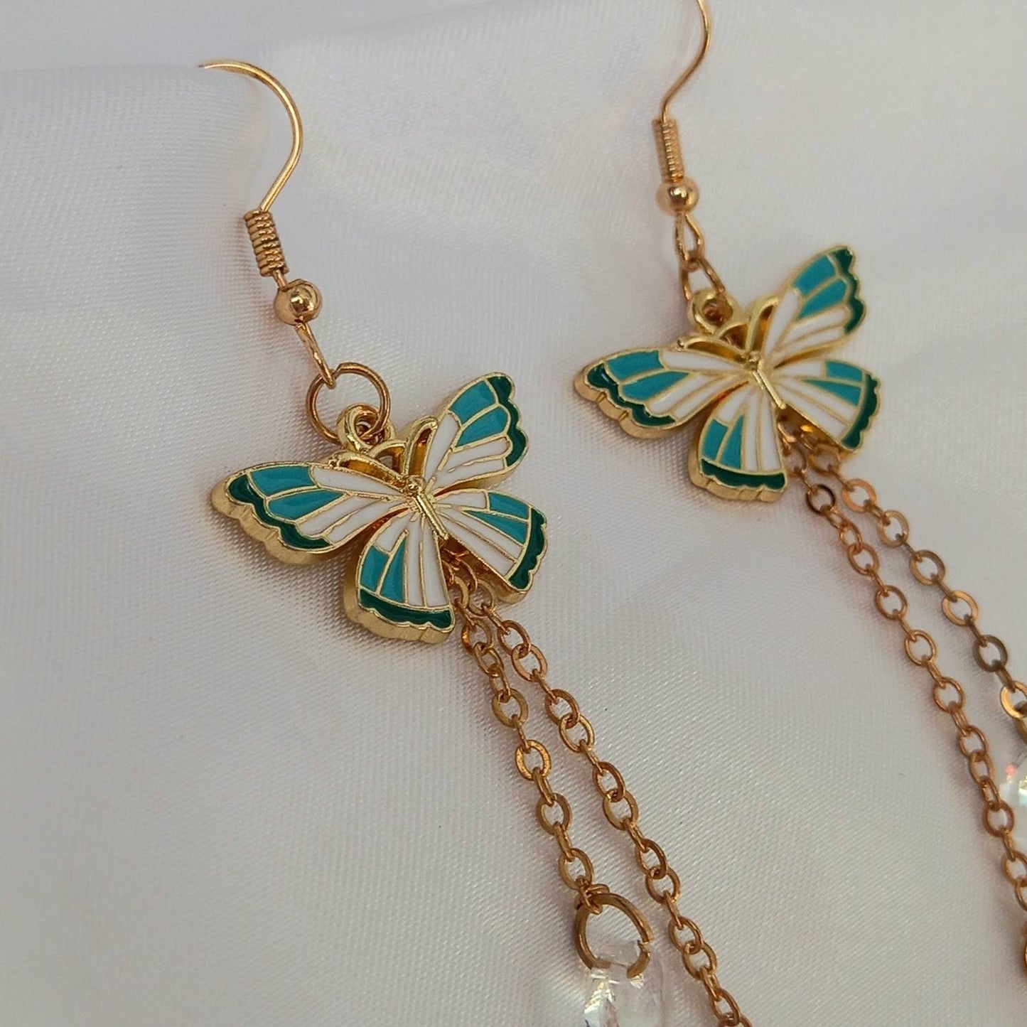 Blue & Gold Butterfly Drop Earrings - Lightweight Drop Earrings, Butterfly Earrings, Cute Earrings,Blue Earrings In The UK,Blue Jewellery