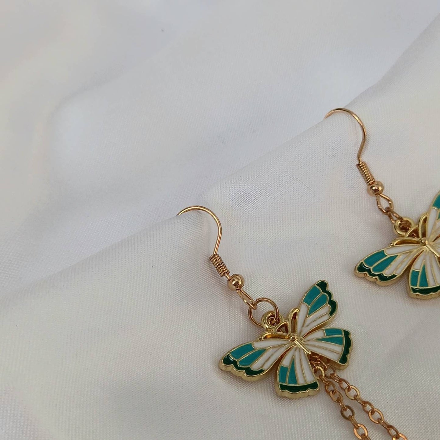 Blue & Gold Butterfly Drop Earrings - Lightweight Drop Earrings, Butterfly Earrings, Cute Earrings,Blue Earrings In The UK,Blue Jewellery