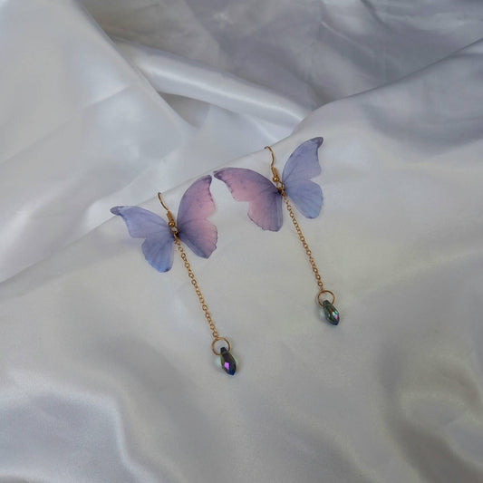 Gold Butterfly Drop Earrings -Lightweight Drop Earrings,Purple Butterfly Earrings,Gold Earrings In The UK,Gold Butterfly Jewellery In The UK