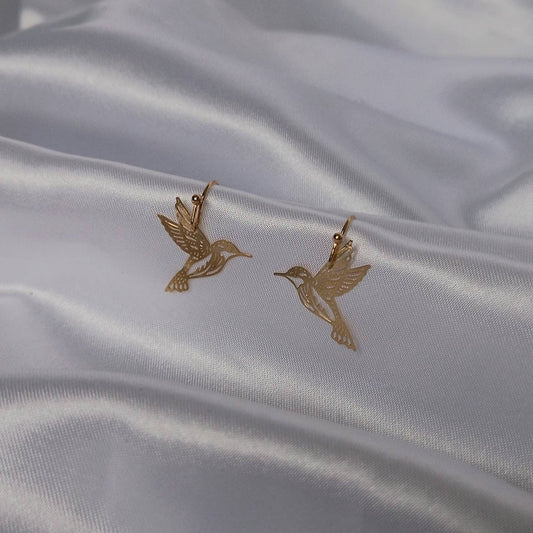 Gold Bird Earrings - Small Gold Earrings In The UK,Gold Jewellery In The UK,Gold Drop Earrings,Bird Jewellery,Delicate Earrings,Lighweight
