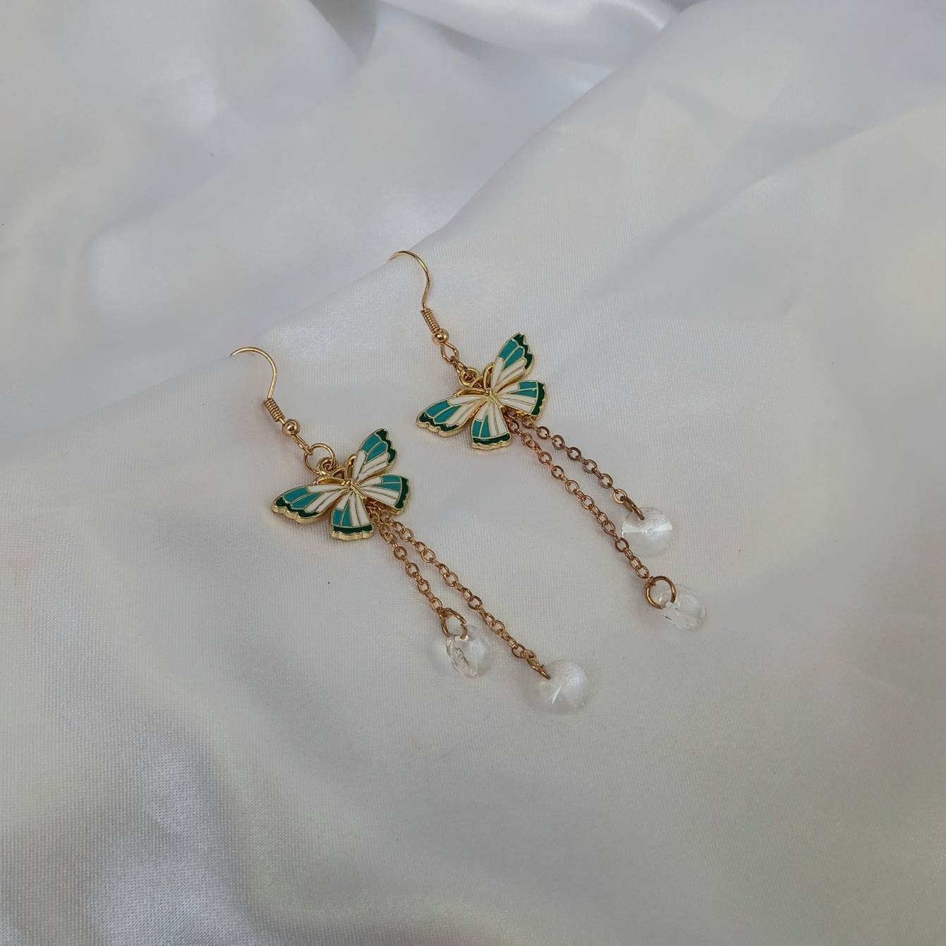 Blue & Gold Butterfly Drop Earrings - Lightweight Drop Earrings, Butterfly Earrings, Cute Earrings,Blue Earrings In The UK,Blue Jewellery