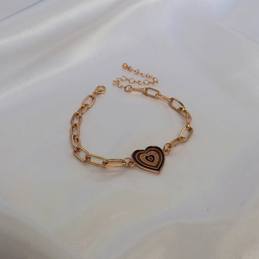 Gold & Brown Heart Bracelet - Gold Jewellery In The UK,Gold Bracelets In The UK,Brown Heart Bracelet,Heart Jewellery,Gold Chain Bracelets