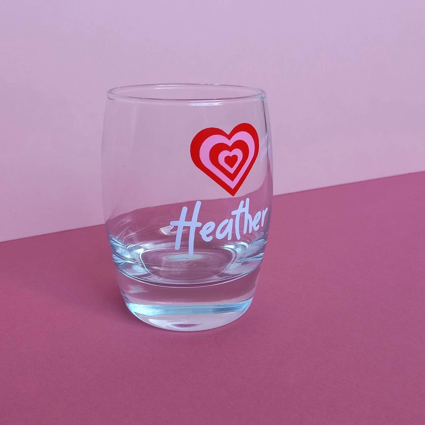 Personalised Pink Heart Tumbler - Personalised Glass,Personalised Cup,Personalised Gift,Retro Glass, Funky Glass,Gifts For Her In The UK