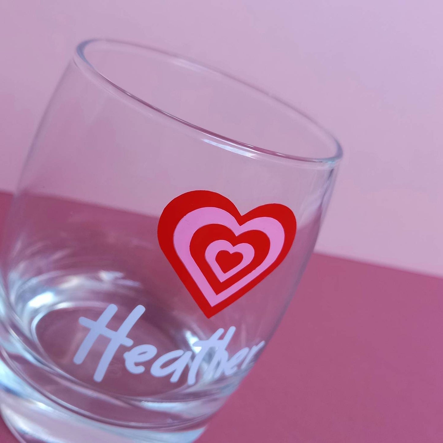 Personalised Pink Heart Tumbler - Personalised Glass,Personalised Cup,Personalised Gift,Retro Glass, Funky Glass,Gifts For Her In The UK
