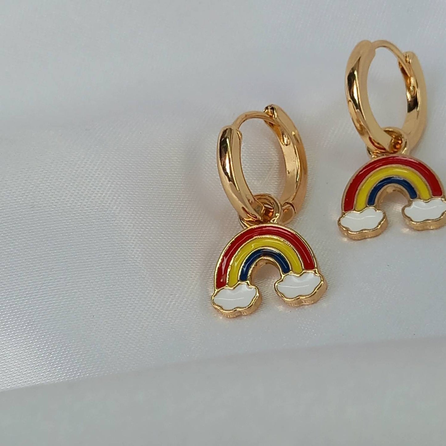 Rainbow Charm Drop Earrings - Rainbow Earrings,Rainbow Jewlellery,Gold Earrings In The UK,Gold Jewellery In The UK,Rainbow Charm Earrings