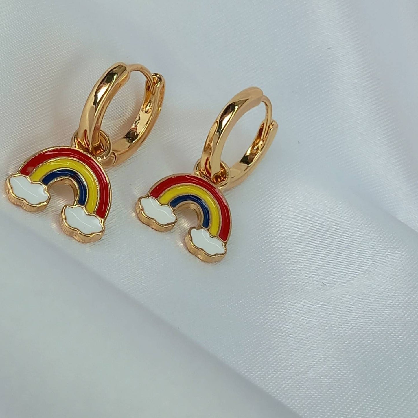 Rainbow Charm Drop Earrings - Rainbow Earrings,Rainbow Jewlellery,Gold Earrings In The UK,Gold Jewellery In The UK,Rainbow Charm Earrings