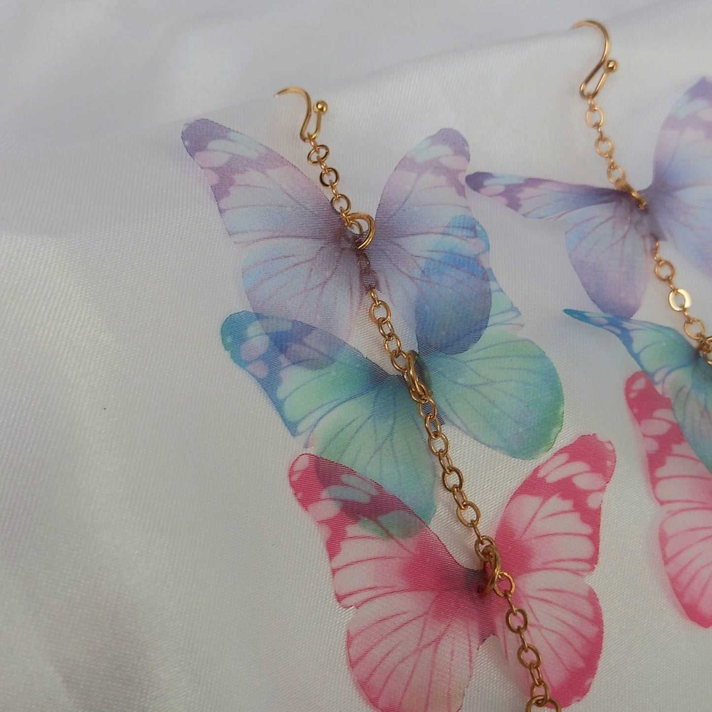 Long Butterfly Drop Earrings - Lightweight Earrings,Pink Butterfly Earrings,Gold Earrings In The UK,Gold Butterfly Jewellery In The UK