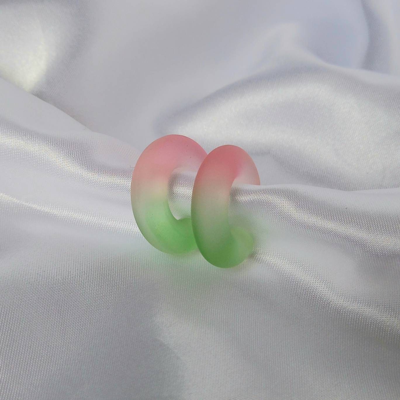 Chunky Pink & Green Resin Hoop Earrings -  Ombre Earrings, Chunky Hoop Earrings, Pink Earrings, Two Tone Resin Earrings, Earrings In The UK