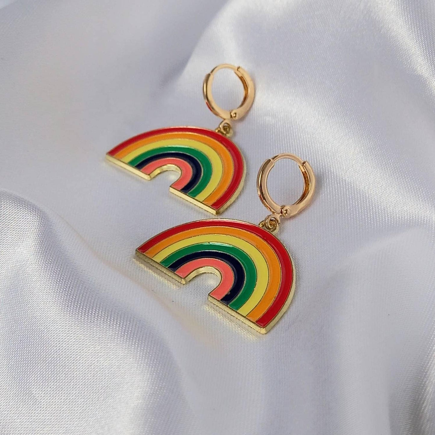 Rainbow Charm Drop Earrings - Rainbow Earrings,Rainbow Jewlellery,Gold Earrings In The UK,Gold Jewellery In The UK,Rainbow Charms