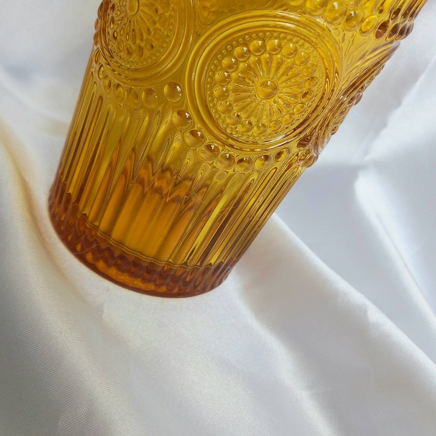 Tall Yellow Patterned Glass Tumbler - Yellow Summer Glasses,Yellow Patterned Glasses,Summer Glassware,Gifts For Her,Colourful Glassware