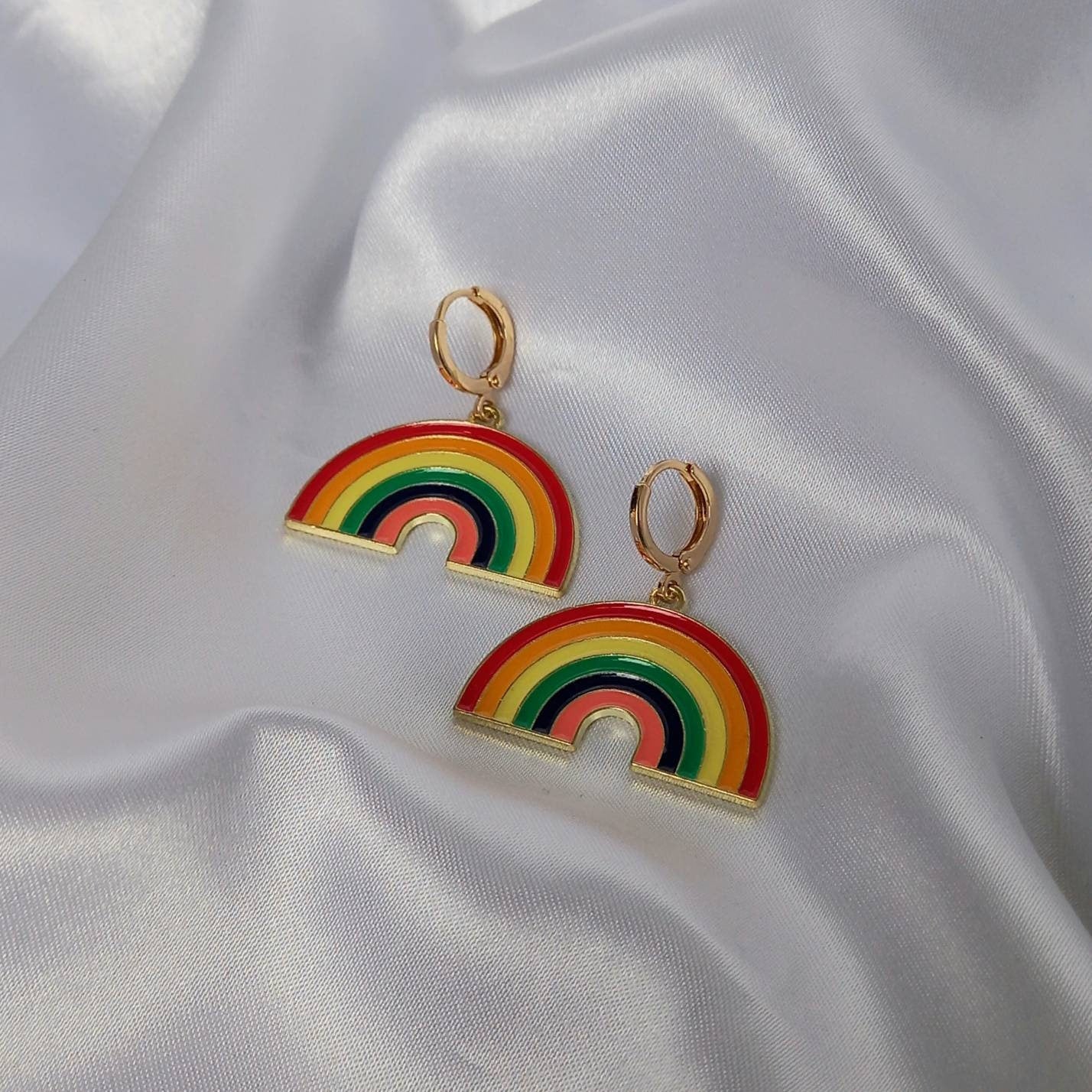 Rainbow Charm Drop Earrings - Rainbow Earrings,Rainbow Jewlellery,Gold Earrings In The UK,Gold Jewellery In The UK,Rainbow Charms