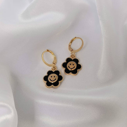 Gold Retro Flower Hoop Earrings-70's Style Earrings,Small Gold Hoops,Vintage Style Earrings,Gold Jewellery In The UK,Gold Earrings In The UK