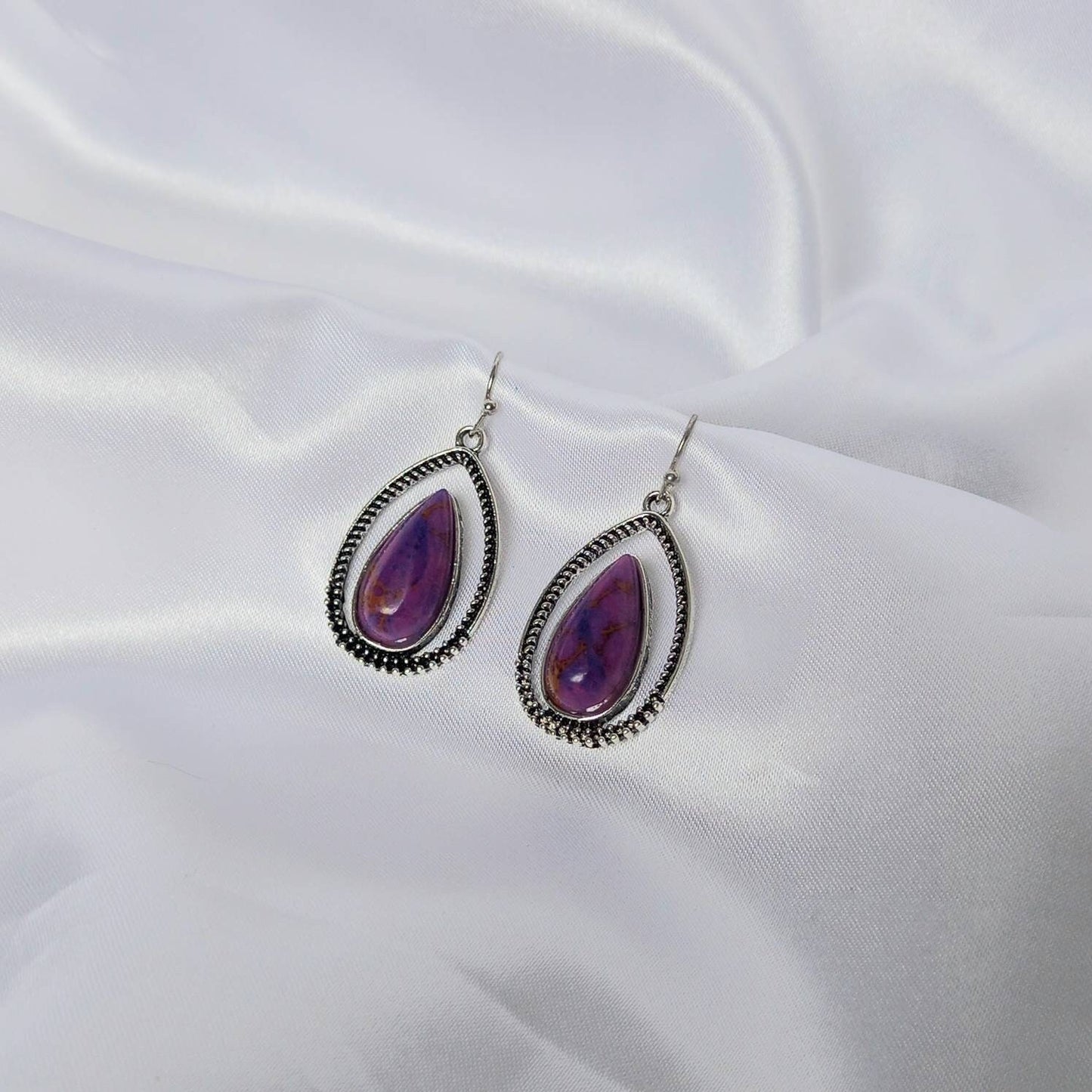 Purple & Silver Drop Earrings -Purple Oval Earrings,Silver Earrings In The UK,Silver Jewellery In The UK,Minimalist Earrings,Purple Earrings