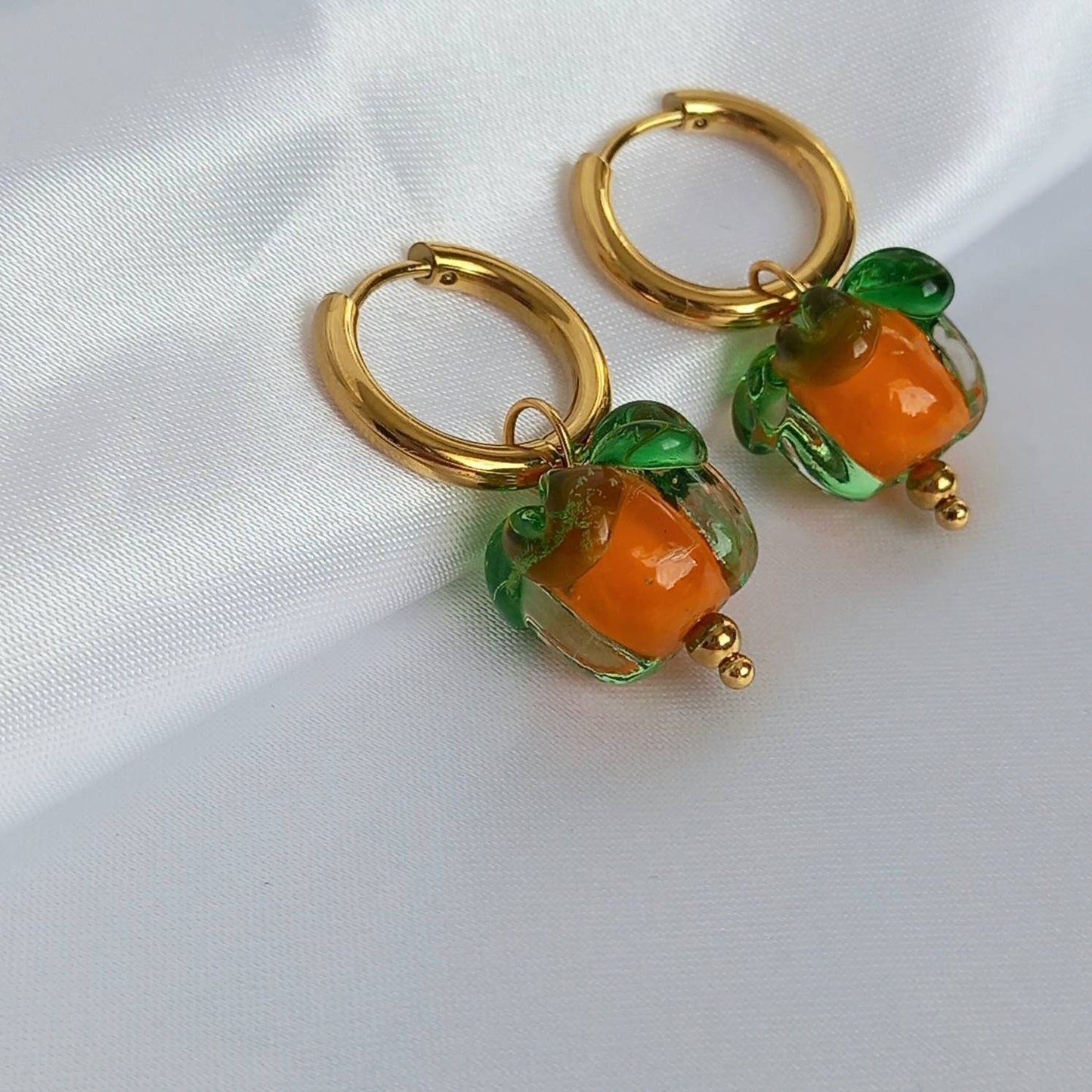 Pumpkin Bead Drop Earrings - Orange Bead Earrings,Orange Bead Jewellery,Beaded Earrings In The UK,Halloween Jewellery Earrings,Pumpkins