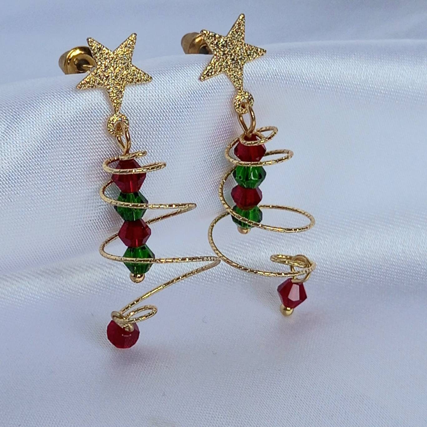 Gold Christmas Tree Drop Earrings - Gold Earrings In The UK,Christmas Earrings,Gold Jewellery In The UK,Christmas Jewellery,Christmas Tree