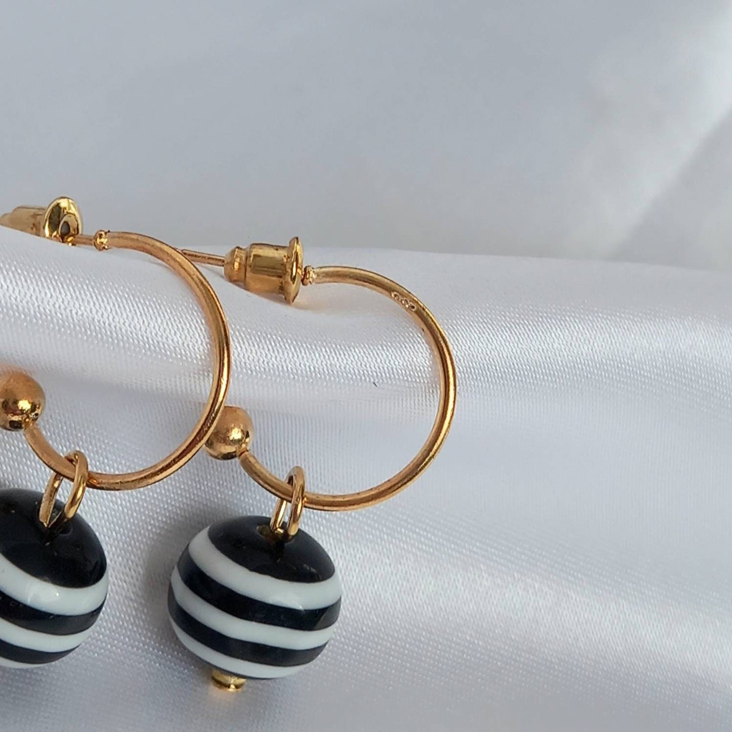 Gold & Striped Bead Drop Earrings - Striped Bead Earrings,Bead Jewellery,Beaded Earrings In The UK,Beaded Jewellery,Gold Earrings In The UK
