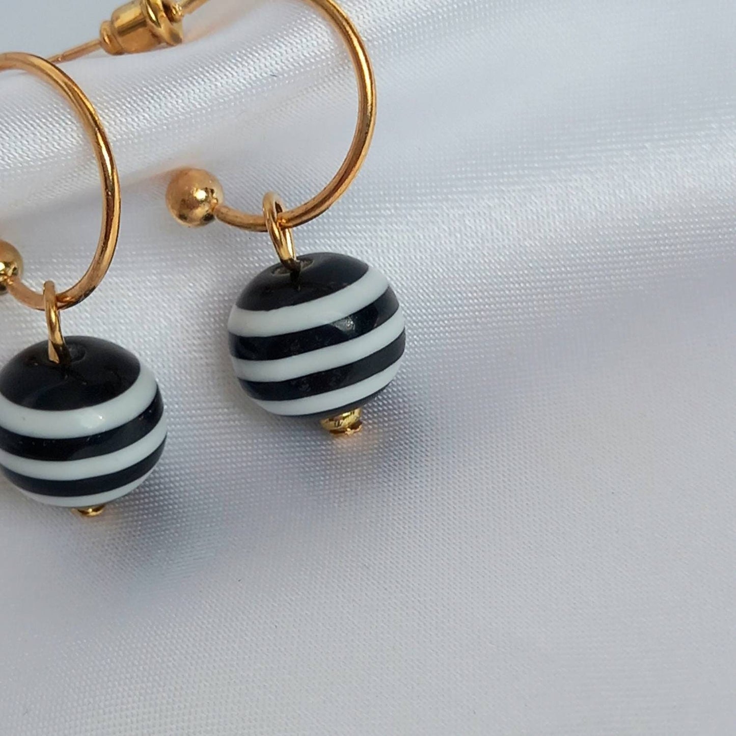 Gold & Striped Bead Drop Earrings - Striped Bead Earrings,Bead Jewellery,Beaded Earrings In The UK,Beaded Jewellery,Gold Earrings In The UK