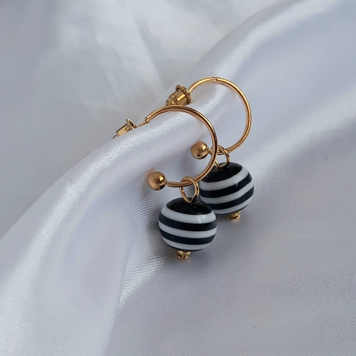 Gold & Striped Bead Drop Earrings - Striped Bead Earrings,Bead Jewellery,Beaded Earrings In The UK,Beaded Jewellery,Gold Earrings In The UK