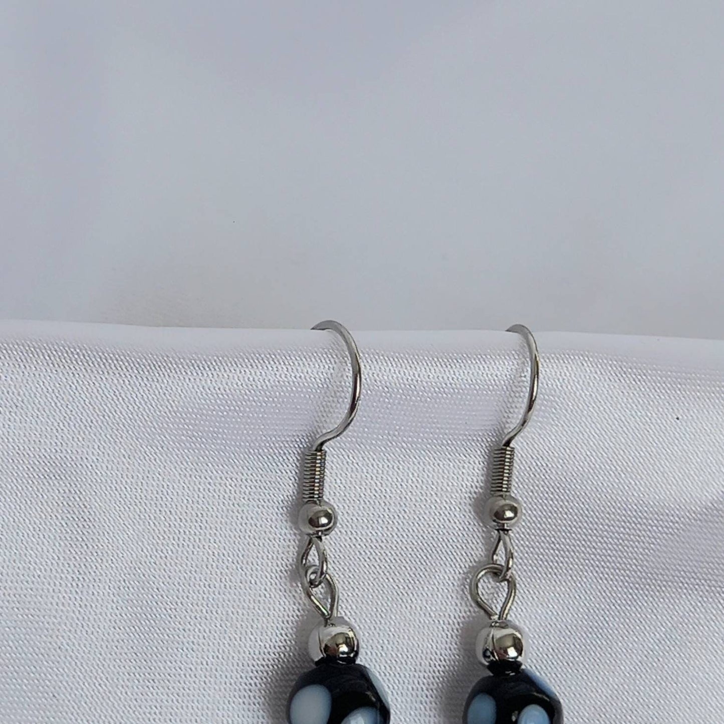 Silver Bead Drop Earrings - Spotty Bead Earrings,Spotty Bead Jewellery,Beaded Earrings In The UK,Beaded Jewellery,Long Drop Earrings