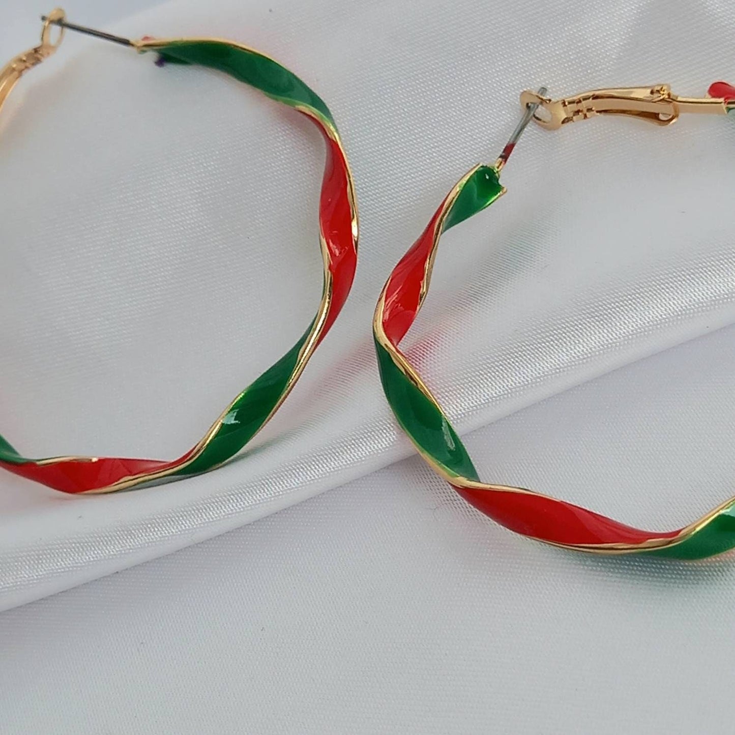 Christmas Twist Hoop Earrings - Red Earrings,Green Earrings,Christmas Earrings In The UK,Christmas Jewellery In The UK, Red and Green