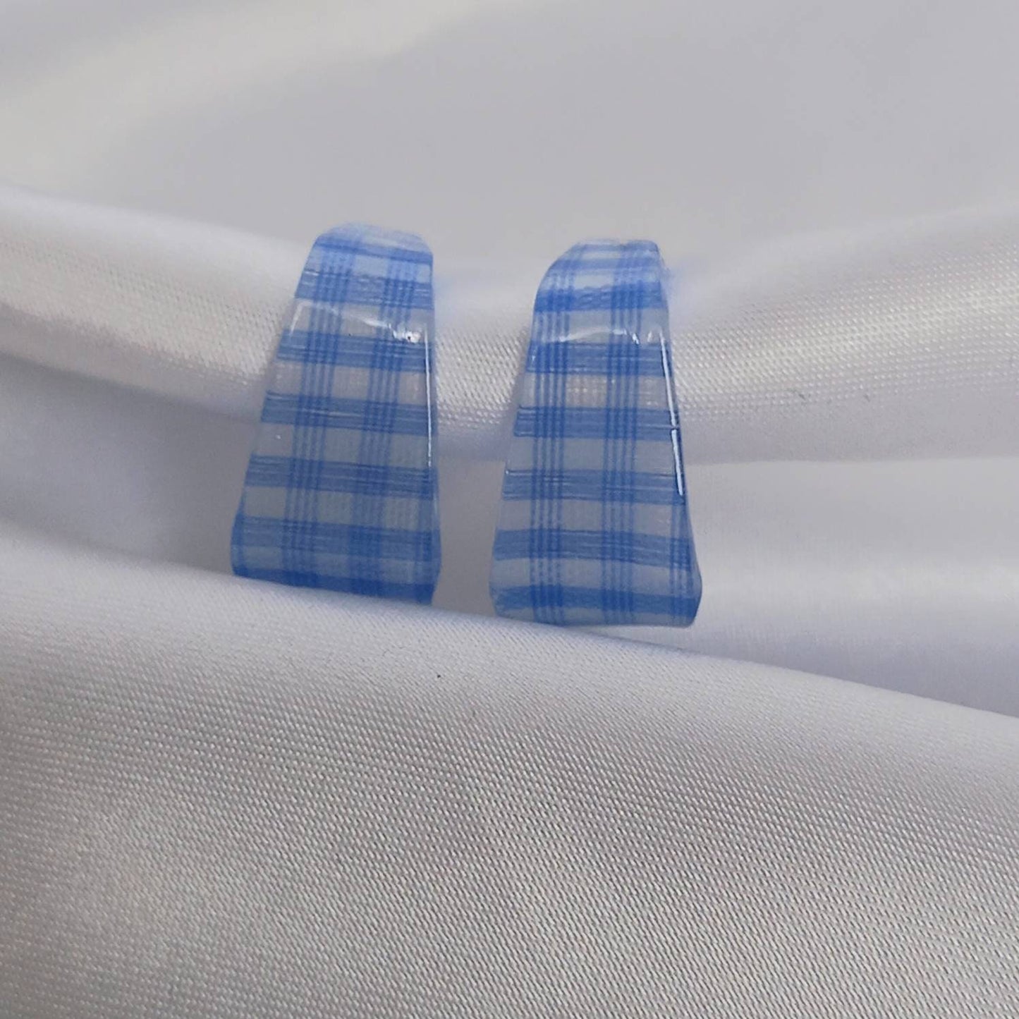 Blue Checkered Square Hoop Earrings - Retro Earrings,Checkered Earrings,Square Hoops,Funky Hoop Earrings,Blue Hoop Earrings,Retro Jewlellery