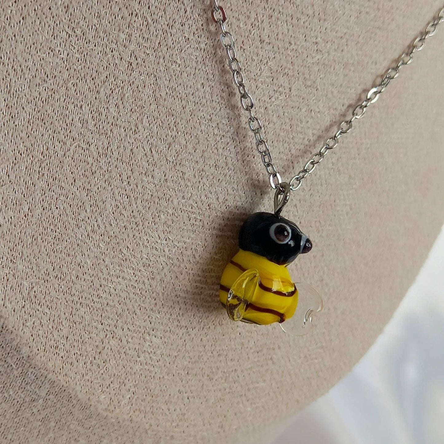 Silver Bumble Bee Necklace - Glass Bead Necklace,Silver Jewellery,Bee Necklace,Bee Jewelley,Silver Necklace In The UK,Bee Charm Necklace
