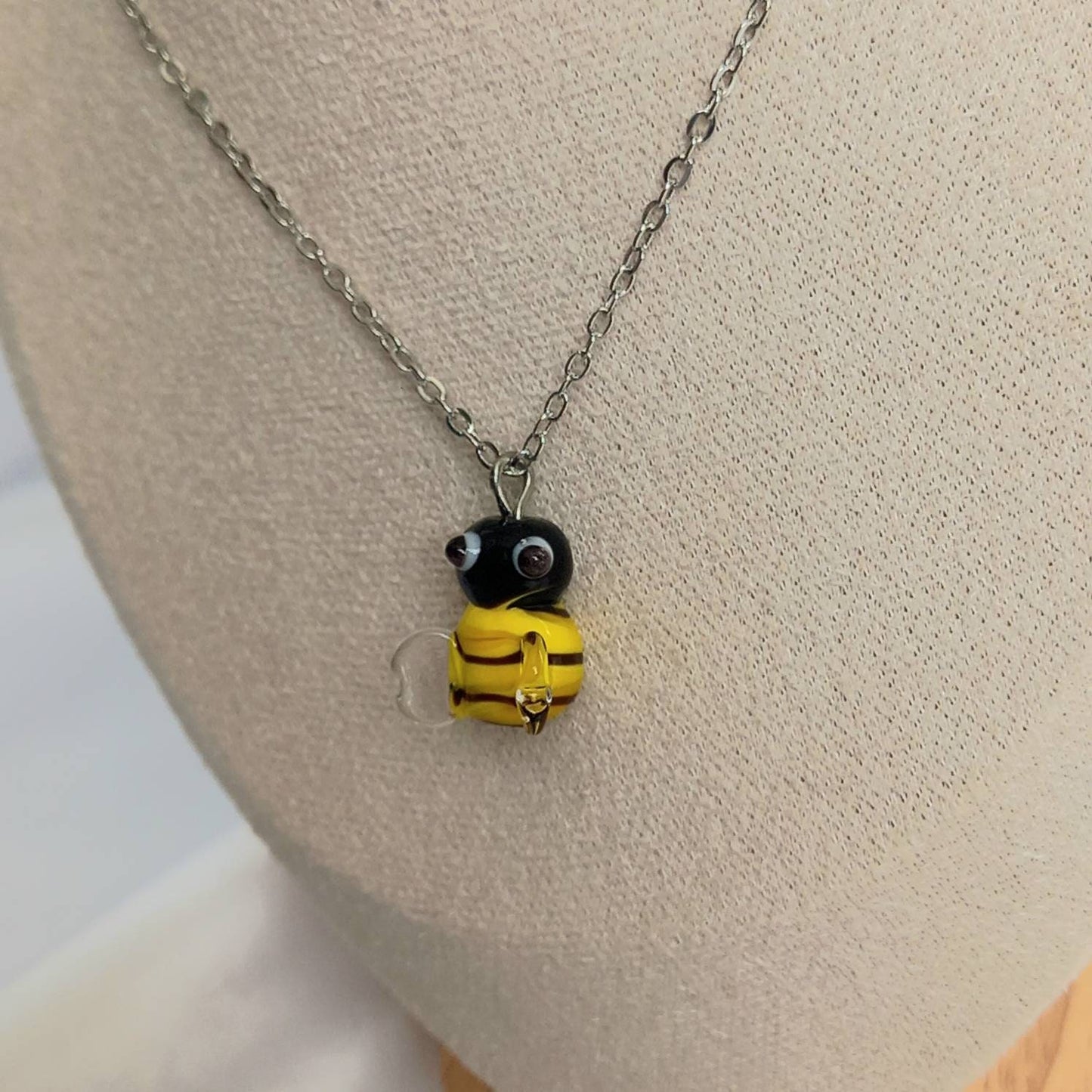 Silver Bumble Bee Necklace - Glass Bead Necklace,Silver Jewellery,Bee Necklace,Bee Jewelley,Silver Necklace In The UK,Bee Charm Necklace