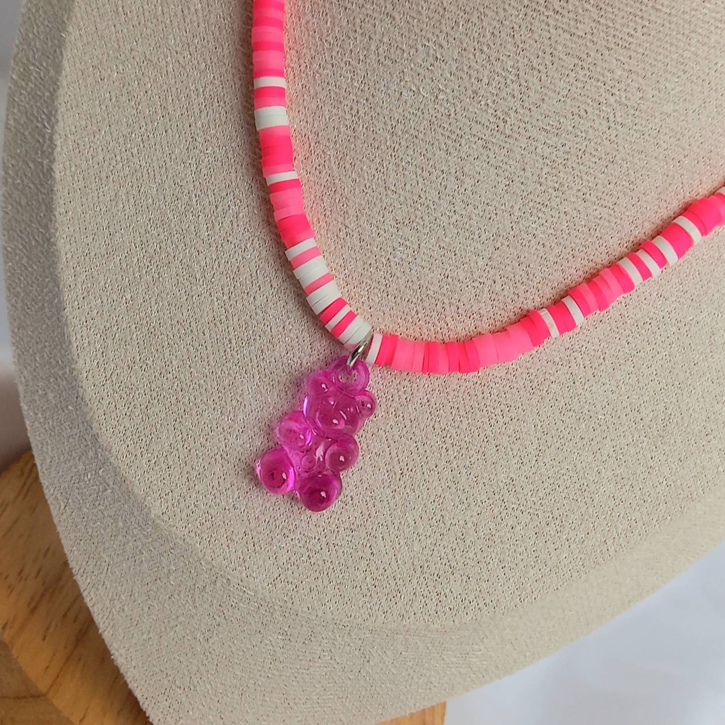 Pink Gummy Bear Bead Necklace -Pink Necklaces In The UK,Gummy Bear Necklaces,Pink Beaded Necklaces In The UK,Pink Beaded Jewellery In The UK