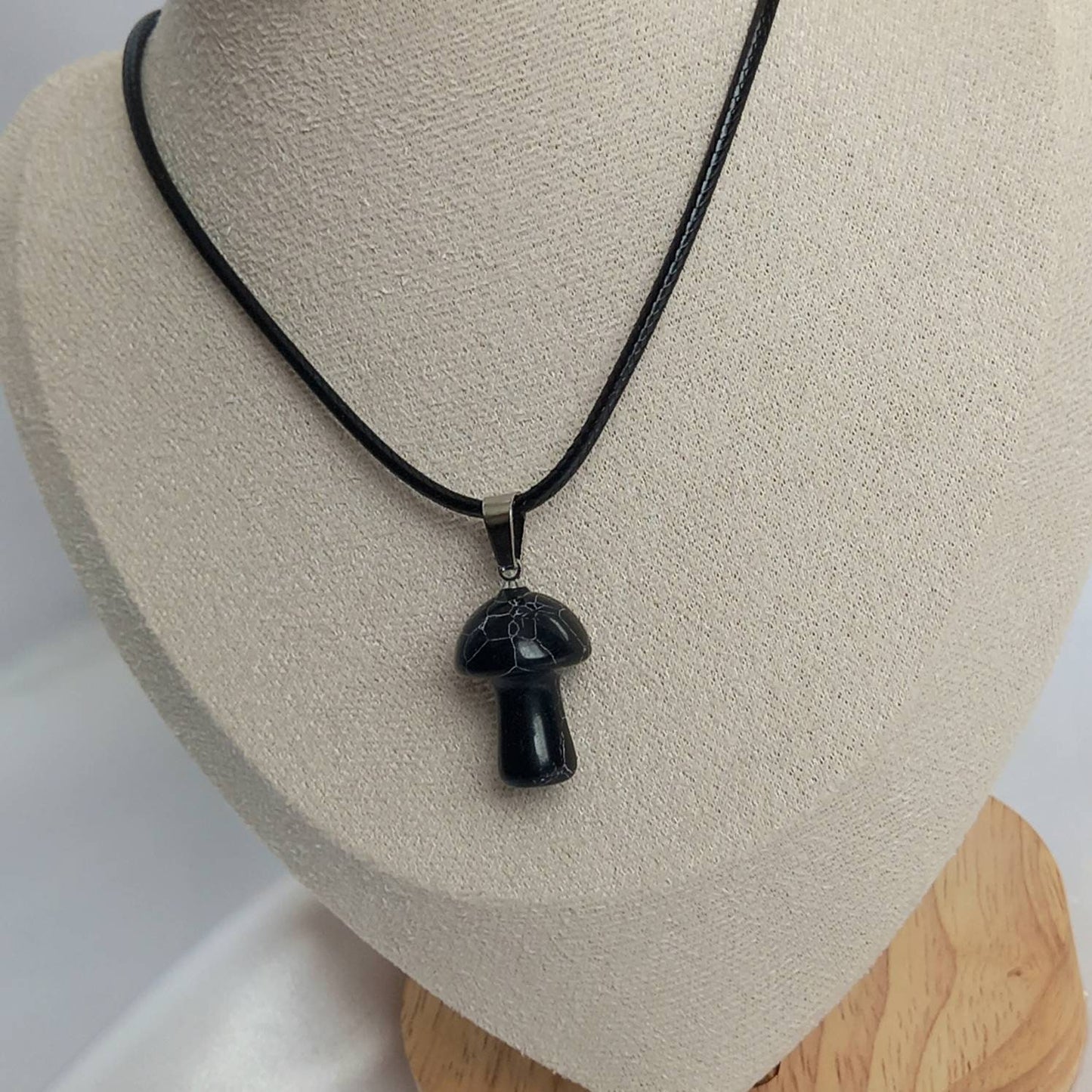 Black Mushroom Charm Necklace - Black Mushroom Necklaces,Mushroom Jewellery,Mushrooms,Black Necklaces In The UK,Black Jewellery In The UK