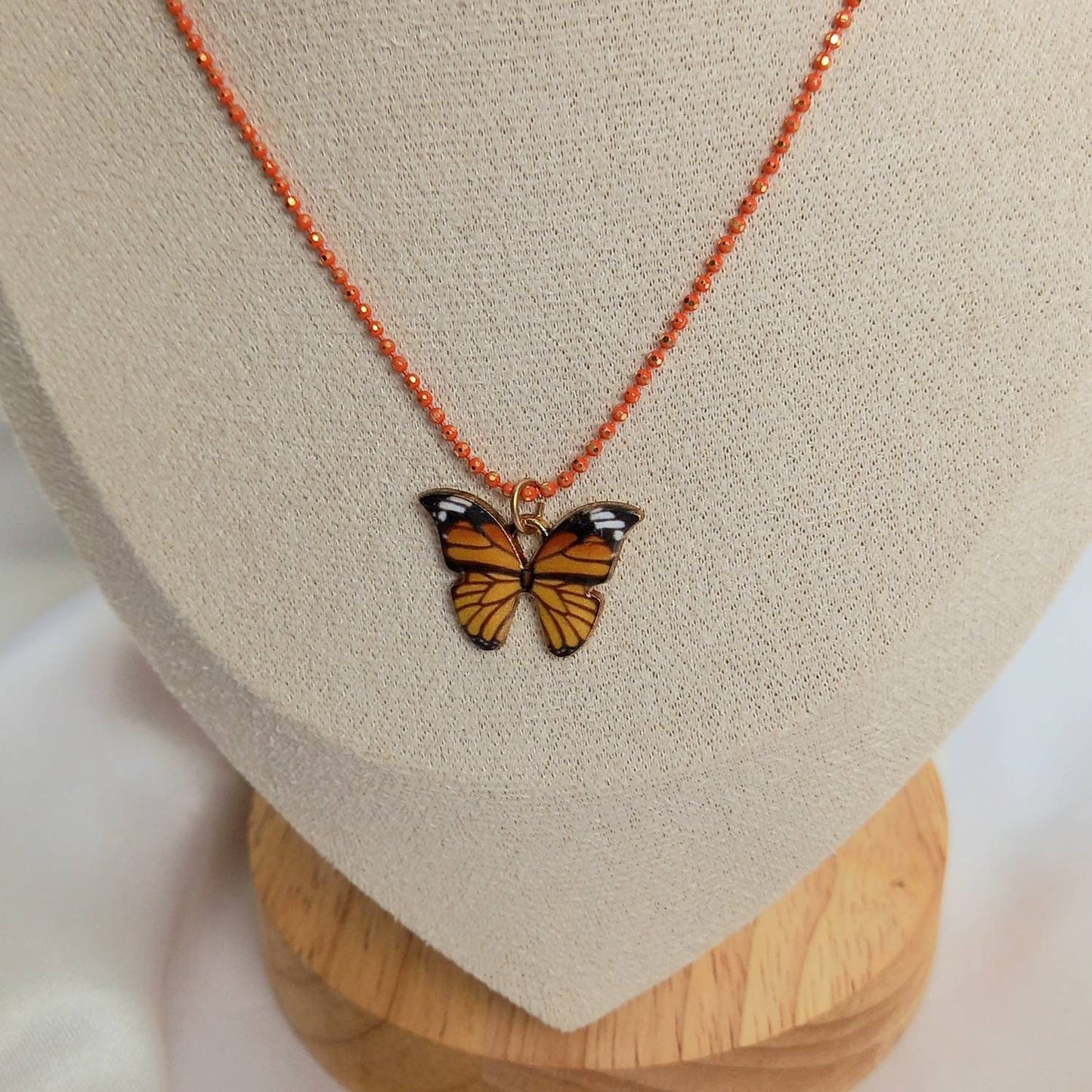 Orange Butterfly Charm Necklace - Orange Chain Necklaces,Orange Butterfly Necklace,Orange Necklaces In The UK,Orange Jewellery In The UK