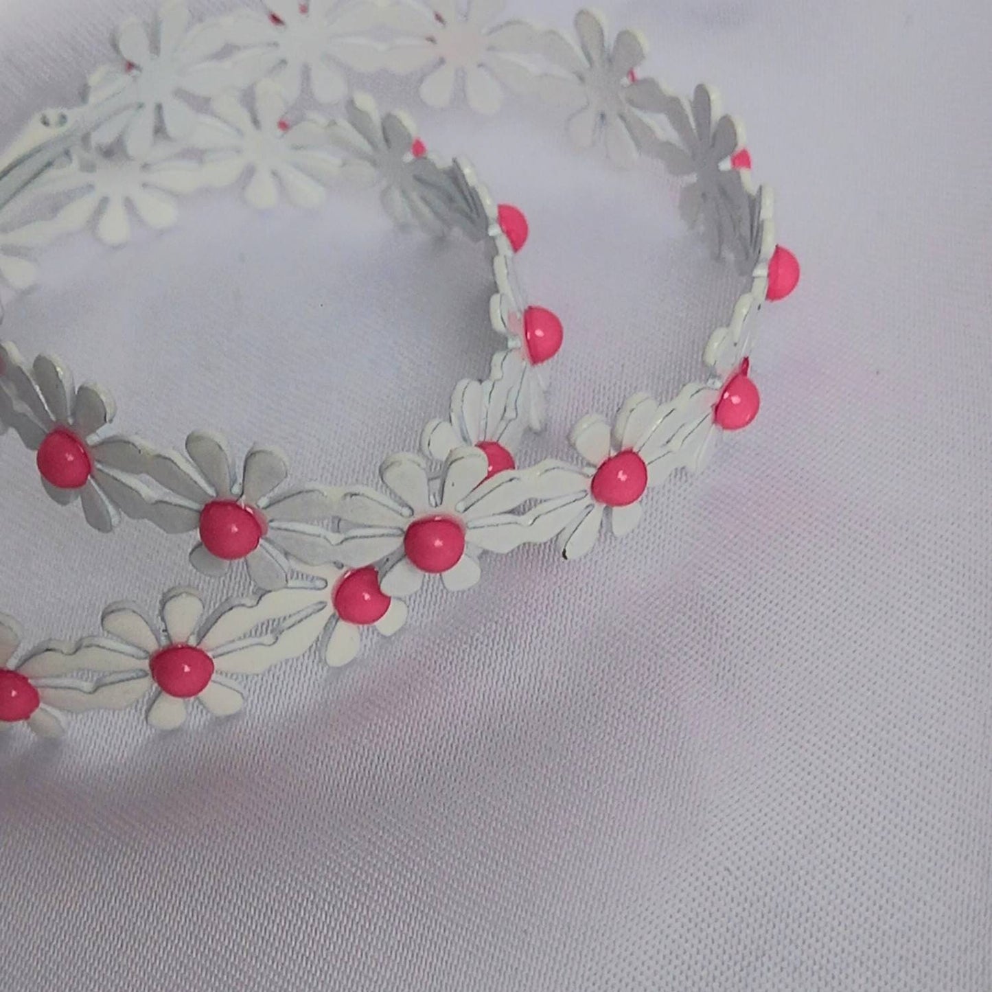 Pink Daisy Hoop Earrings - Lightweight Hoop Earrings,Pink Flower Earrings,Pink Hoop Earrings,Pink Daisy Earrings,Flower Jewellery In The UK