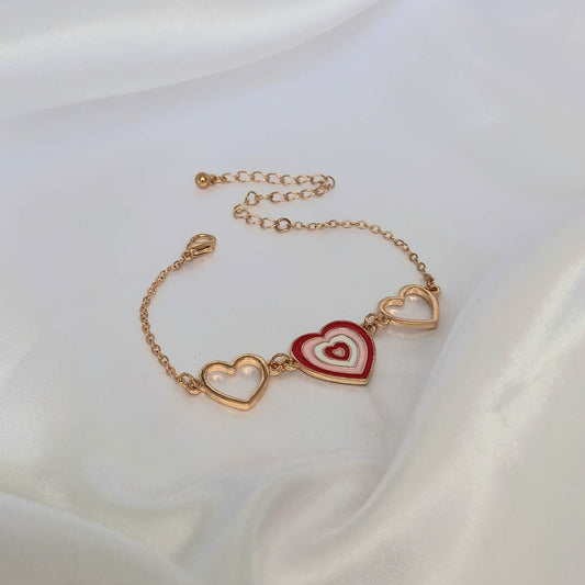 Gold & Pink Heart Bracelet - Gold Jewellery In The UK,Gold Bracelets In The UK,Pink Heart Bracelet,Heart Jewellery,Gold Chain Bracelets