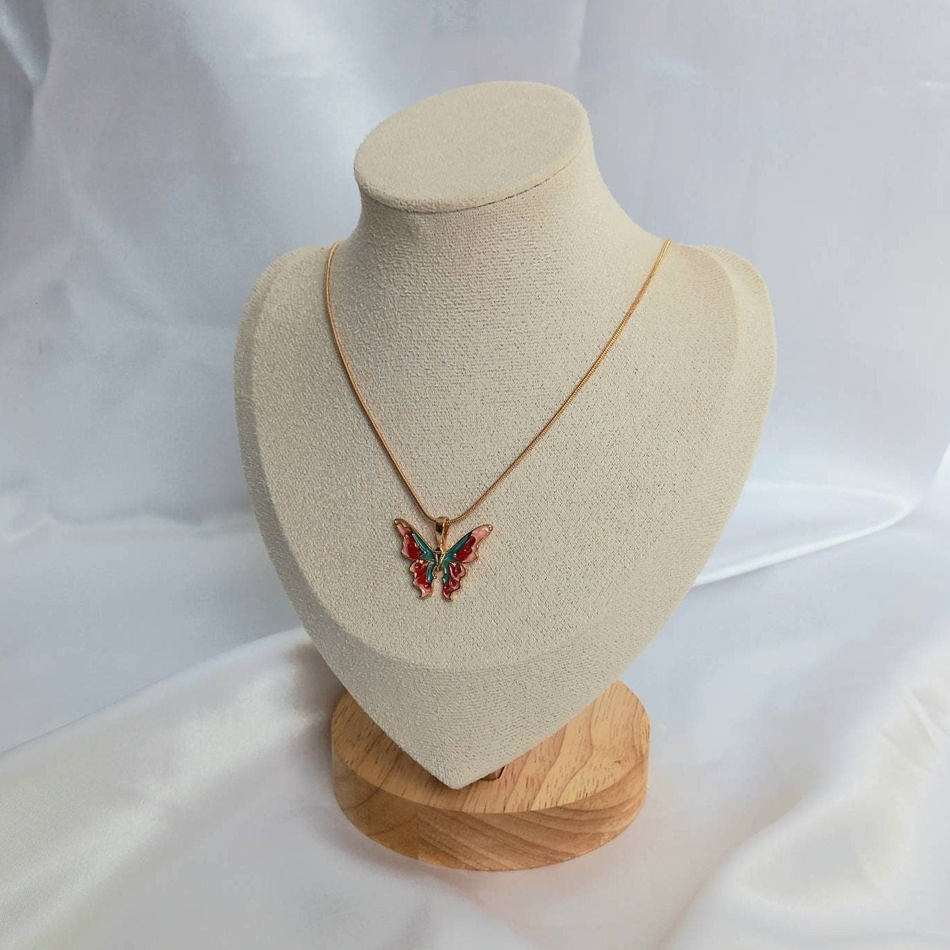 Gold Butterfly Charm Necklace - Gold Chain Necklaces In UK,Pink & Blue Butterfly Necklace,Pink Necklaces In The UK,Gold Jewellery In The UK
