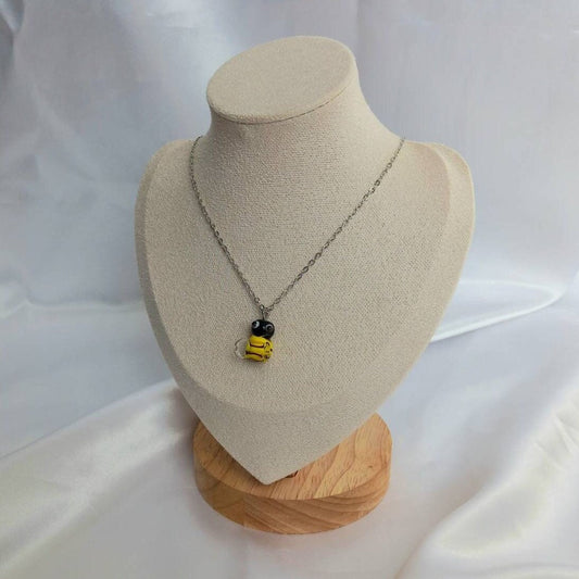 Silver Bumble Bee Necklace - Glass Bead Necklace,Silver Jewellery,Bee Necklace,Bee Jewelley,Silver Necklace In The UK,Bee Charm Necklace