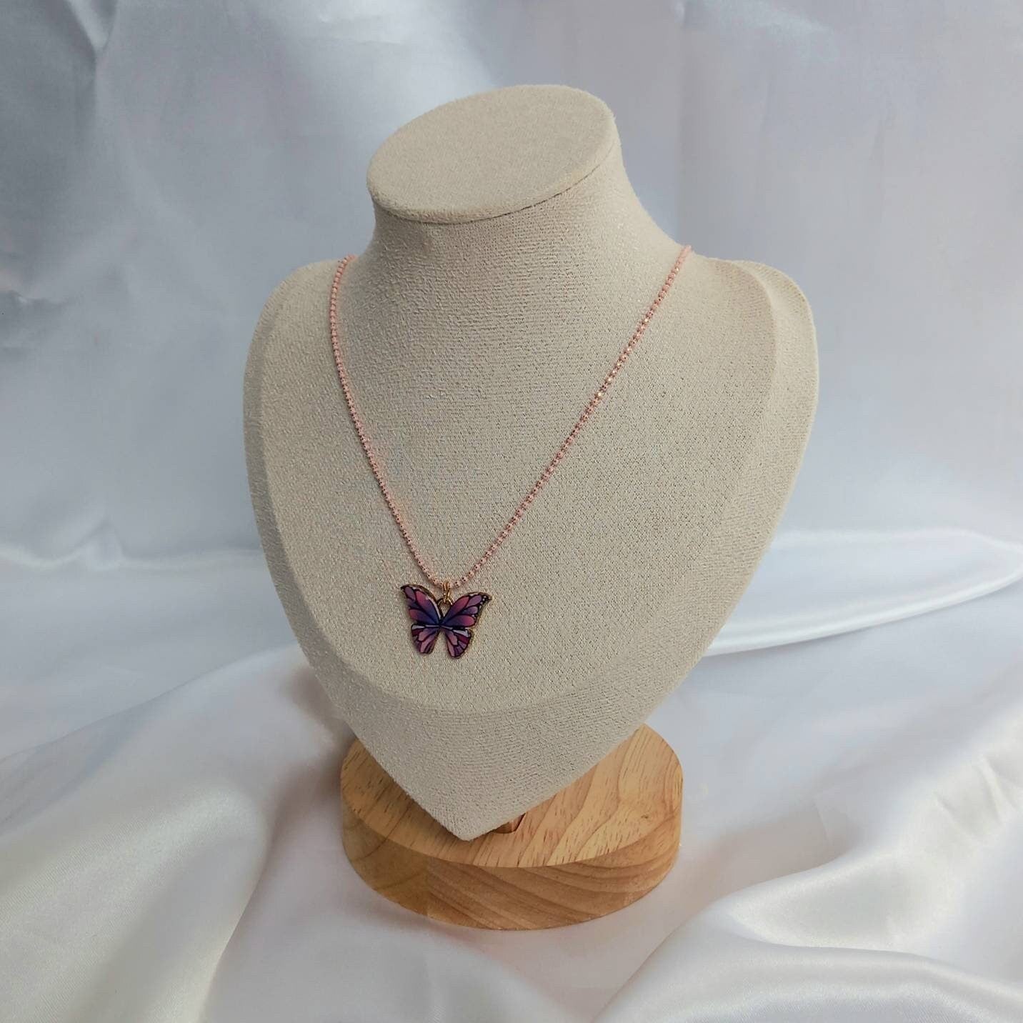 Pink Butterfly Charm Necklace - Chain Necklaces,Pink Butterfly Necklace,Purple Necklaces In The UK,Pink Jewellery In The UK,Pink Butterflies